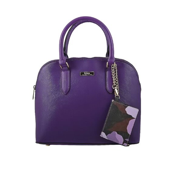 Trina Turk Royal Purple Dome Crossbody Satchel Handbag With Strap Card Wallet - Picture 3 of 11